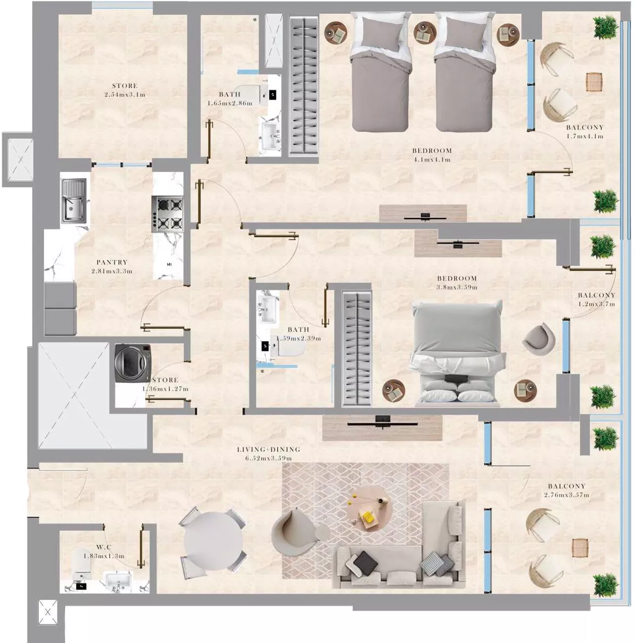 2 Bedrooms