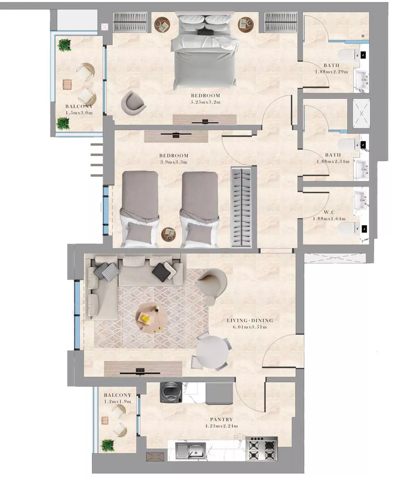2 Bedrooms