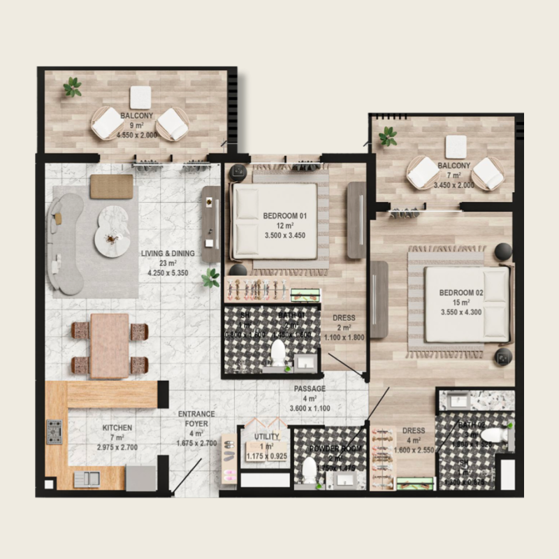 2 Bedrooms