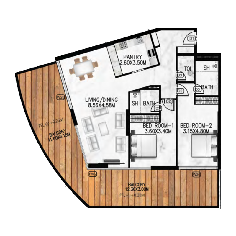 2 Bedrooms