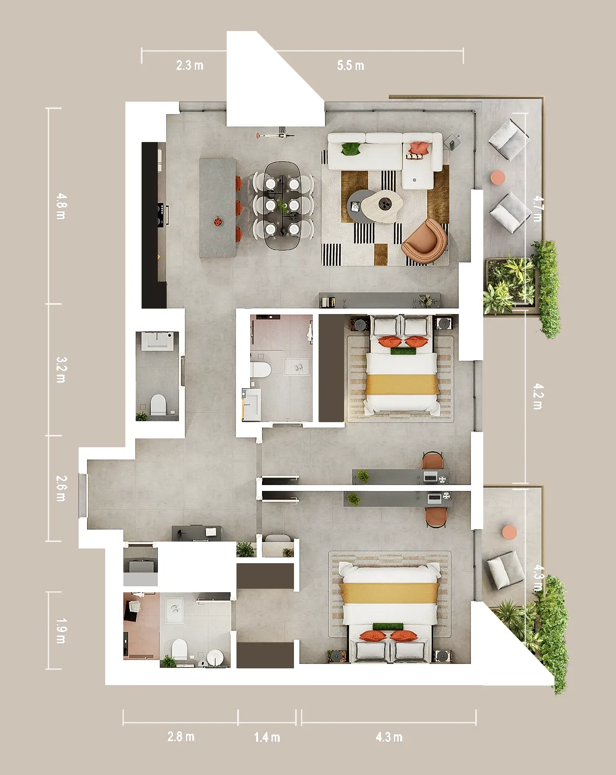 2 Bedrooms