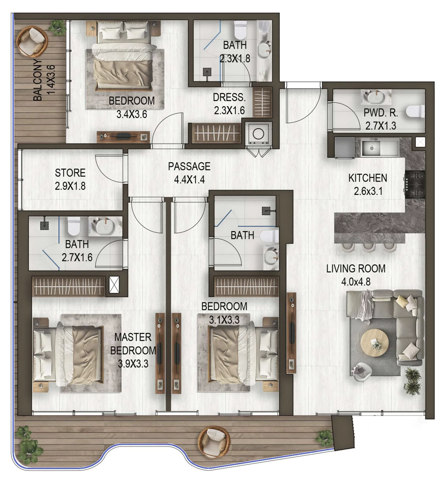 3 Bedrooms