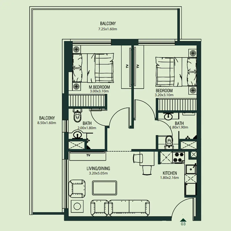 2 Bedrooms