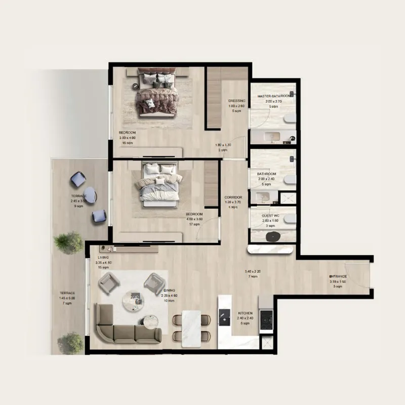 2 Bedrooms