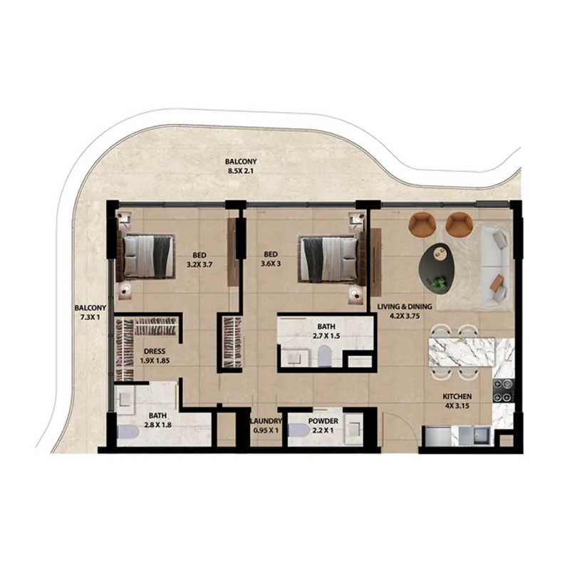 2 Bedrooms