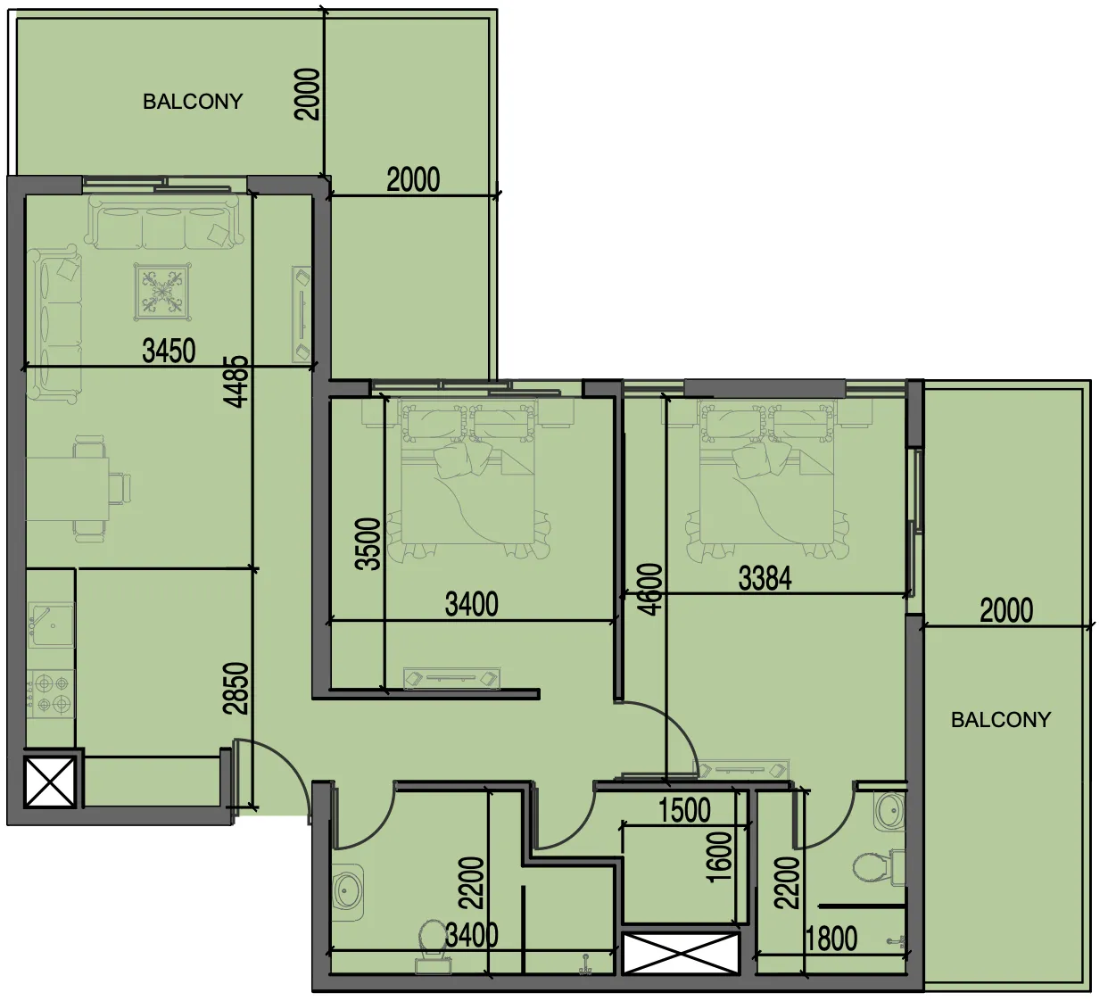 2 Bedrooms