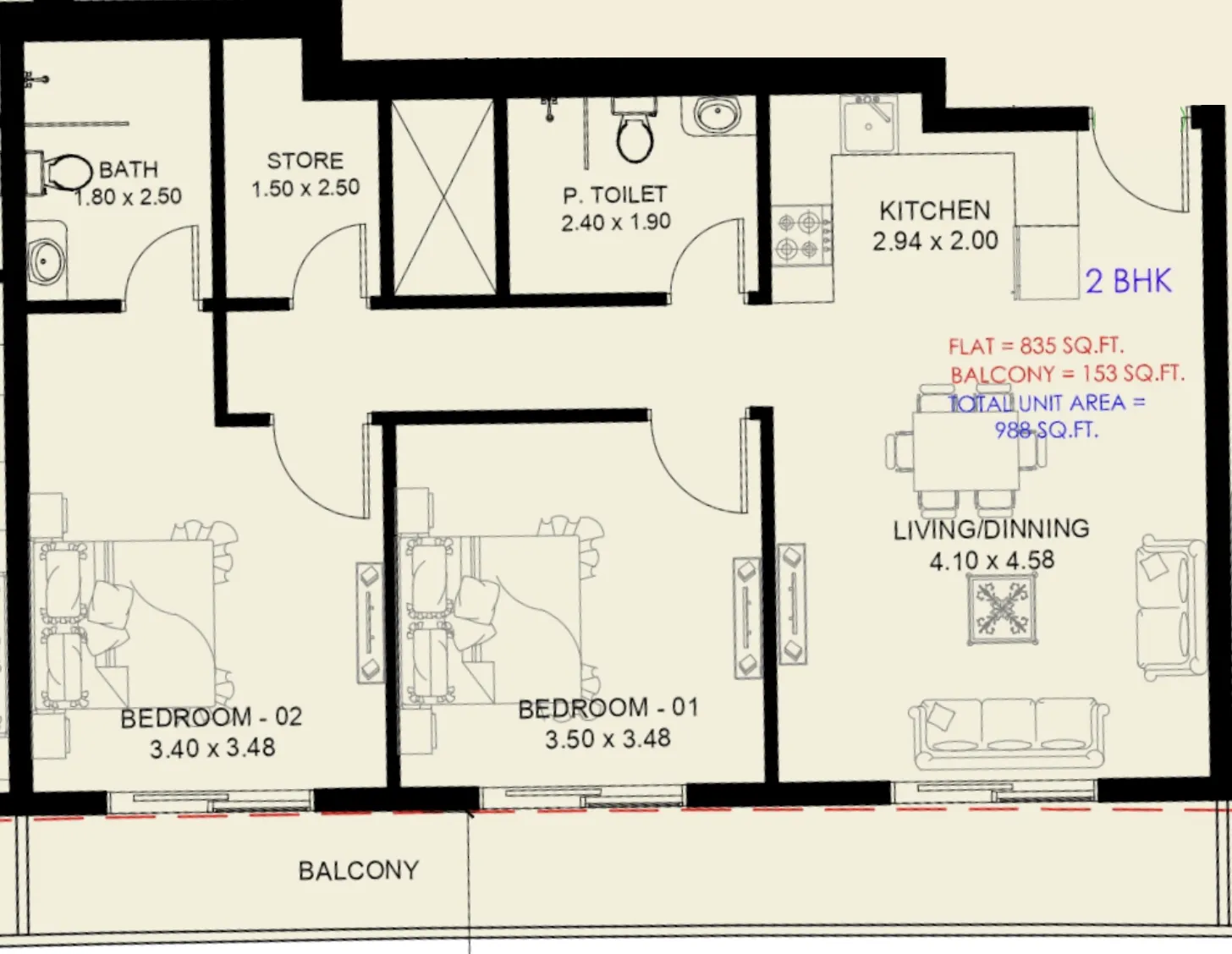2 Bedrooms