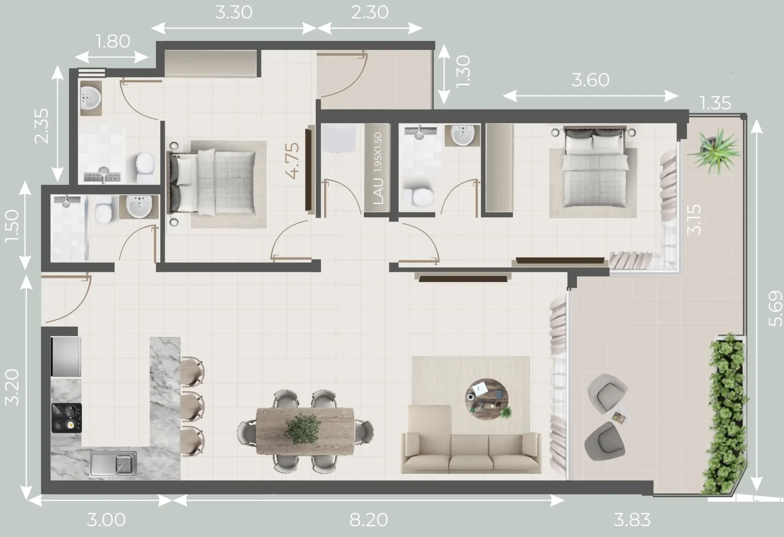 2 Bedrooms