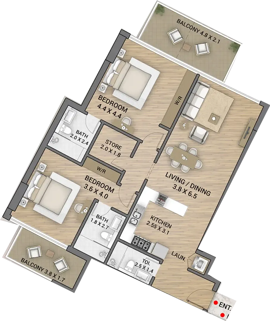 2 Bedrooms